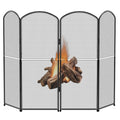 Black 4 Panel Metal Foldable Fireplace Screen W2293