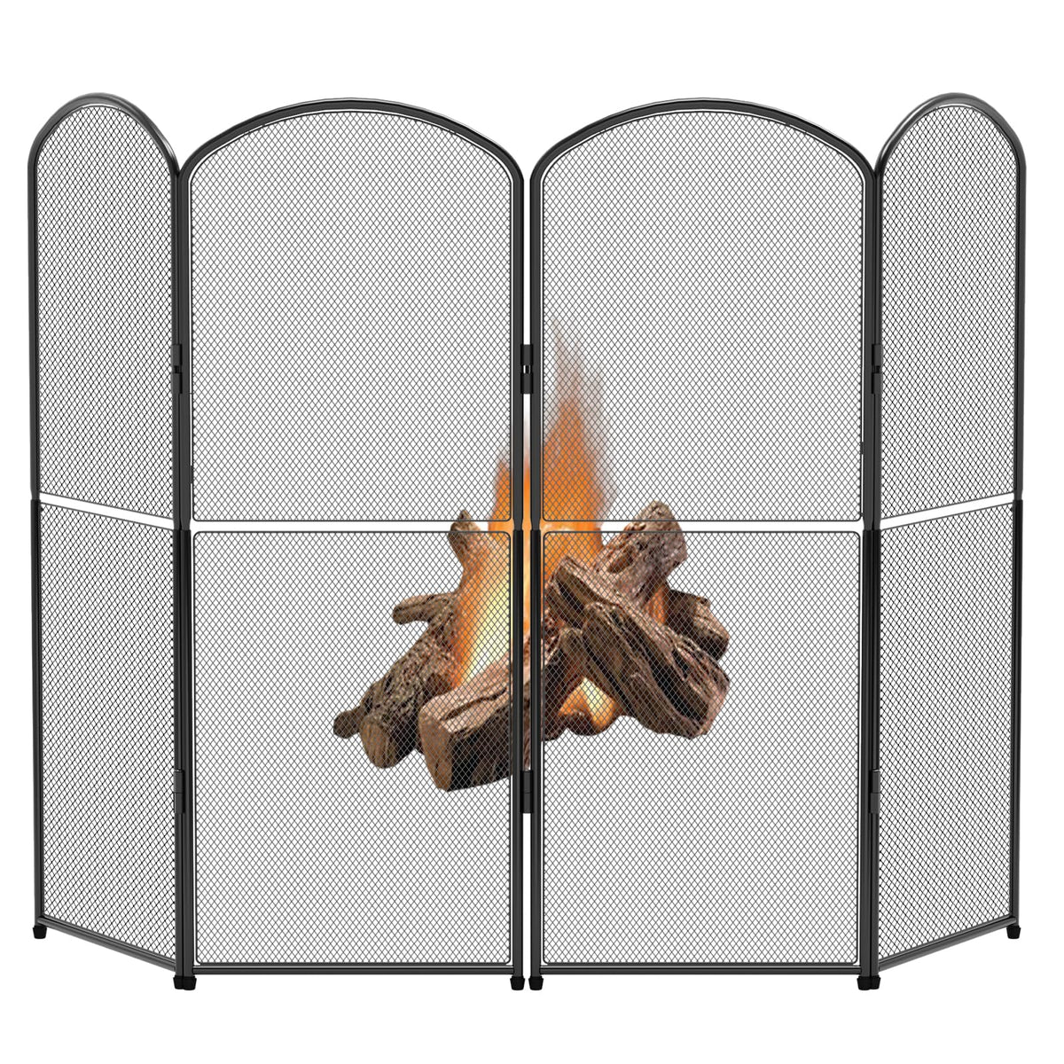 Black 4 Panel Metal Foldable Fireplace Screen W2293
