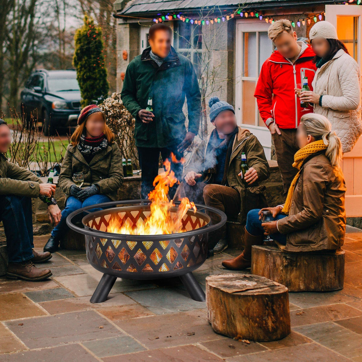 36in Wood Burning Fire Pit with Spark Screen B1063